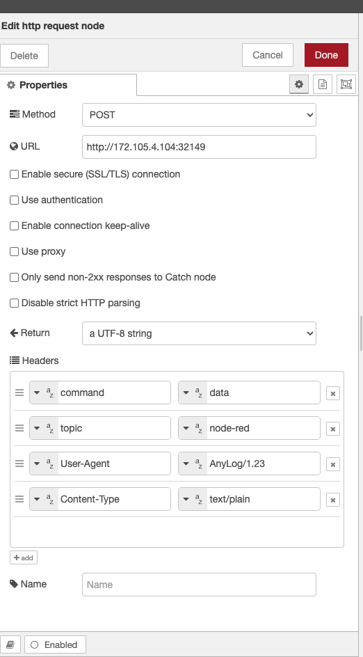 Node-RED POST configurations